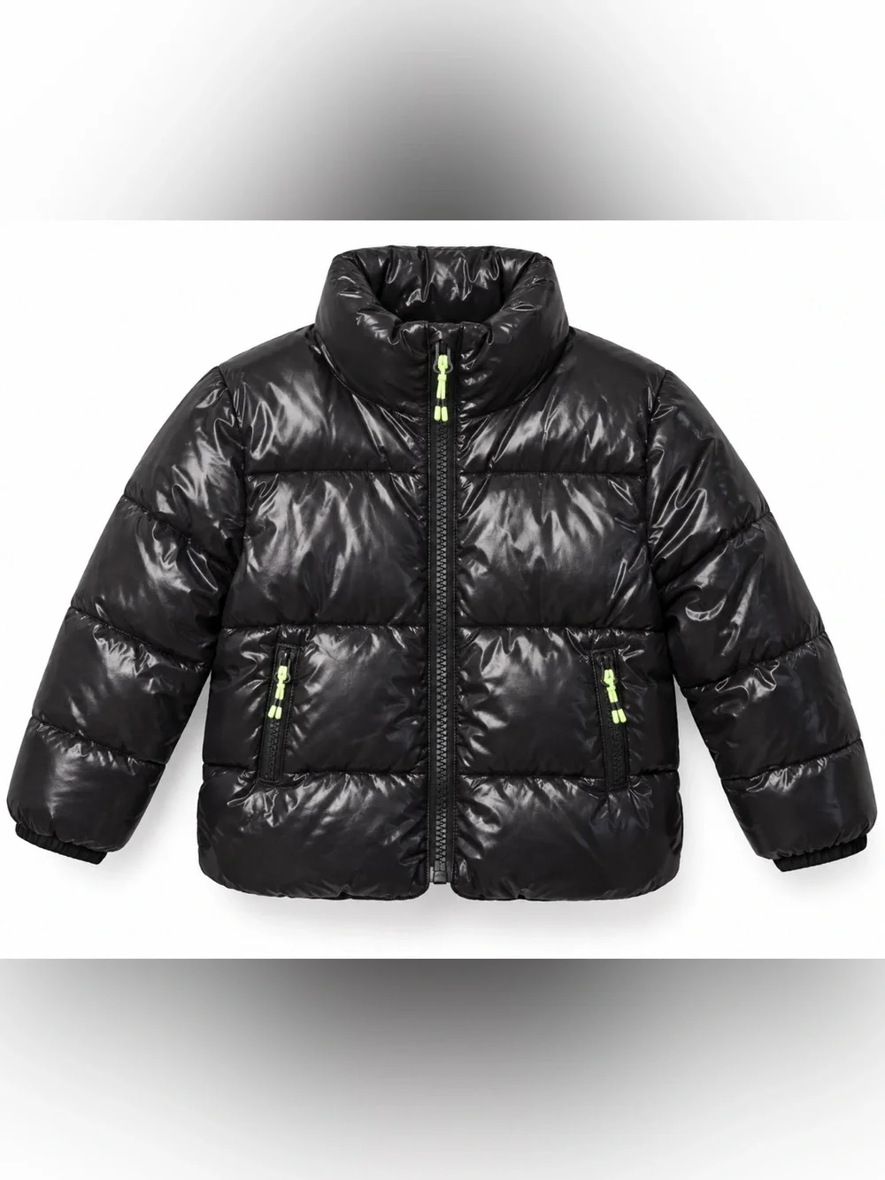 H&M Black Glossy Puffer Jacket Cyber Y2K Ski Moto Kids Size 6